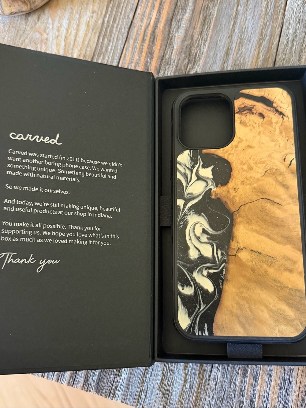 Carved Black & Natural Wood Resin iPhone 12 Pro Max Case - Premium Protective